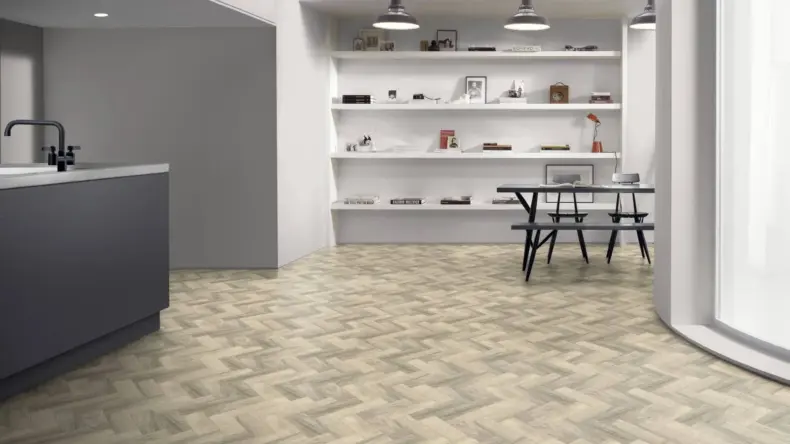 View of Grizedale Oak Small Parquet luxury vinyl tile by Amtico
