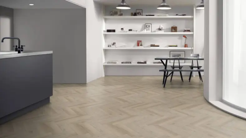 View of Buckingham Oak Large Parquet luxury vinyl tile by Amtico