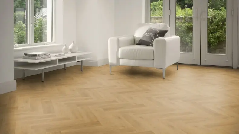 View of Amber Oak in Large Parquet luxury vinyl tile by Amtico