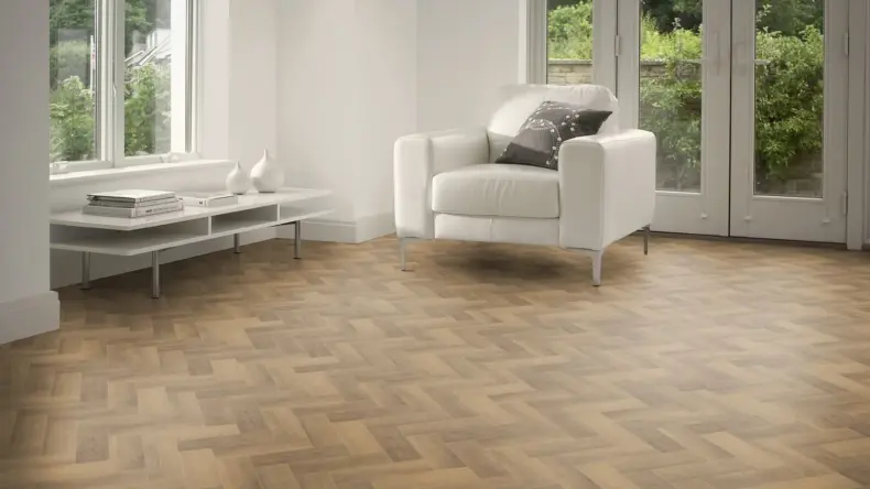 View of Falun Oak in Small Parquet luxury vinyl tile by Amtico