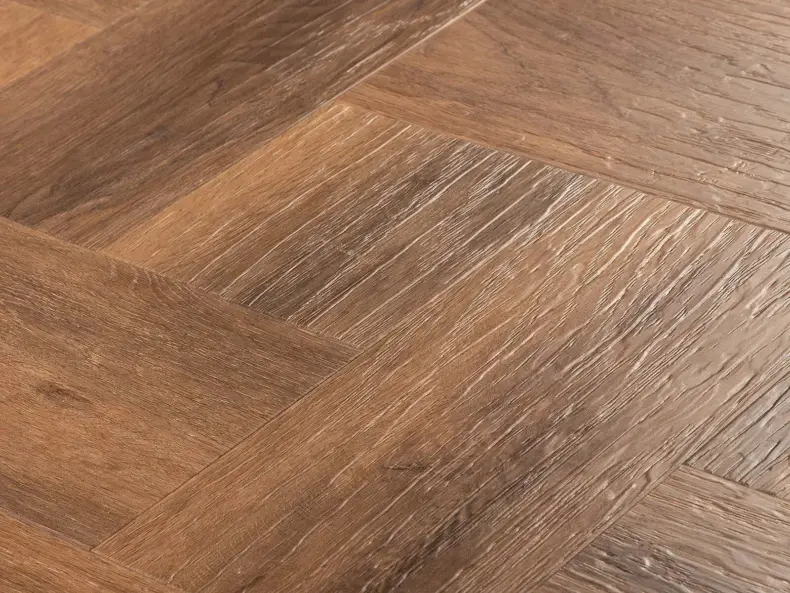 View of Furrowed Oak in Small Parquet luxury vinyl tile by Amtico