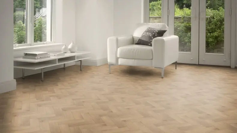 View of Skara Oak in Small Parquet luxury vinyl tile by Amtico