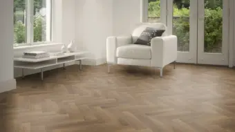 View of Furrowed Oak in Large Parquet luxury vinyl tile by Amtico