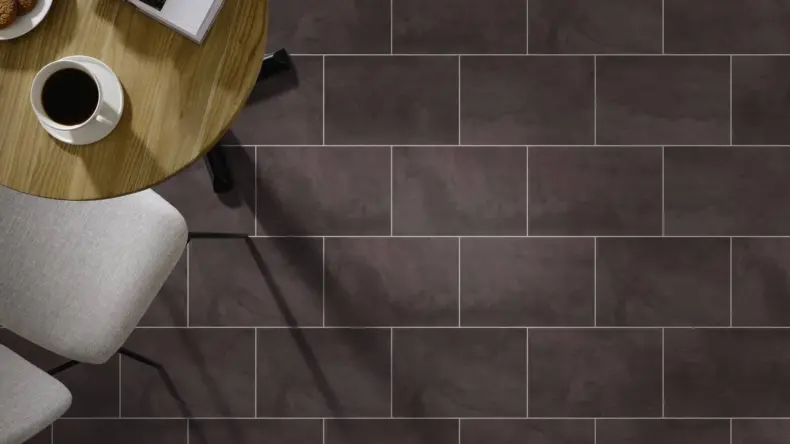 View of Spacia Black Marble Small Square luxury vinyl tile by Amtico