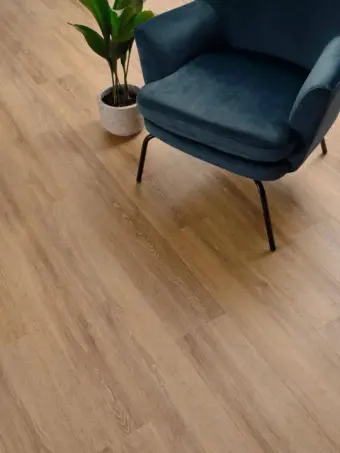 View of Spacia Mulled Oak Wide Plank luxury vinyl tile by Amtico