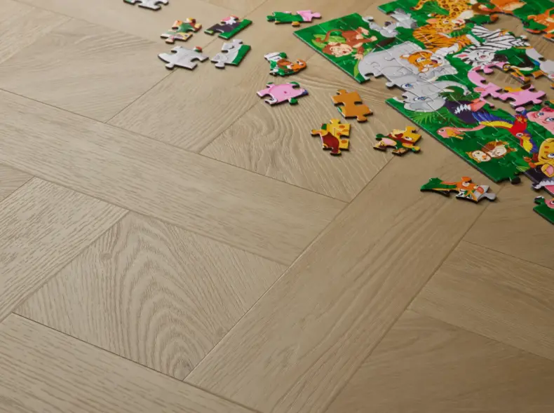 View of Sandy Oak (Basketweave) luxury vinyl tile by Elements Inspirations