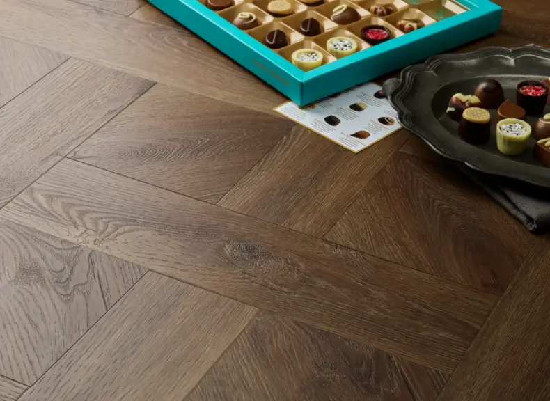 View of Espresso (Basketweave) luxury vinyl tile by Elements Inspirations