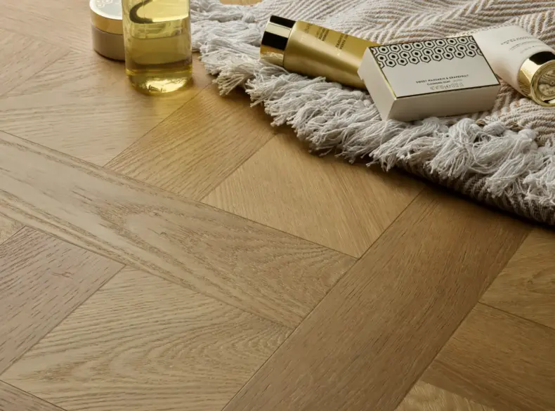 View of Natural Oak (Basketweave) luxury vinyl tile by Elements Inspirations