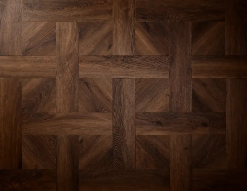 View of Mahogany (Basketweave) luxury vinyl tile by Elements Inspirations