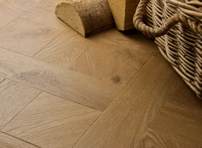 View of Barn Oak (Basketweave) luxury vinyl tile by Elements Inspirations