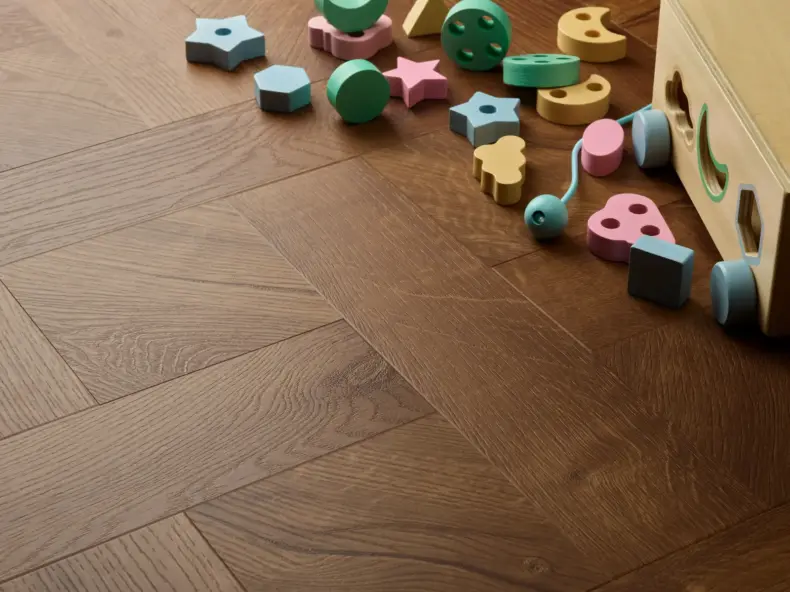 View of Royal Oak (Basketweave) luxury vinyl tile by Elements Inspirations
