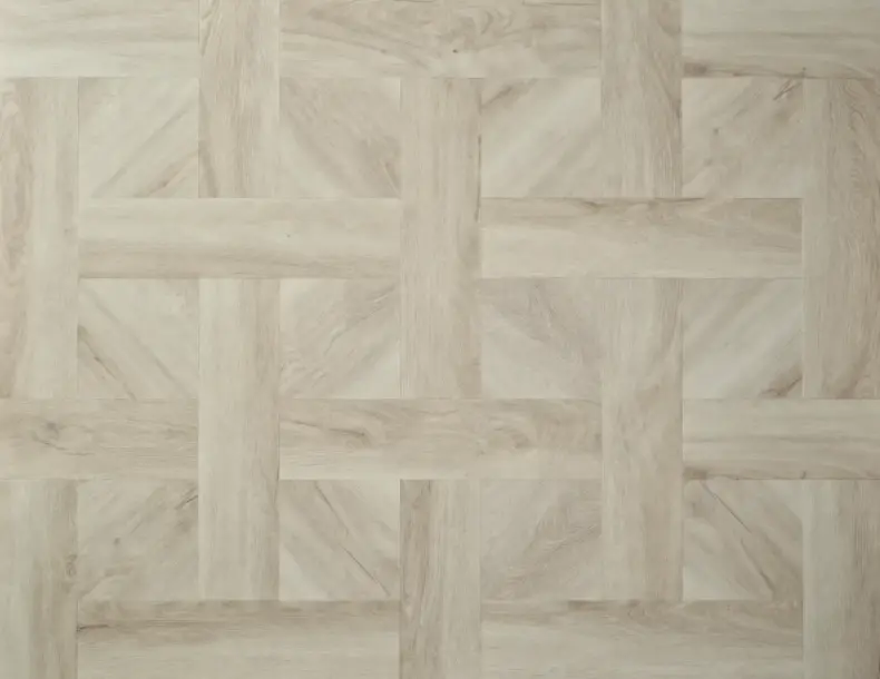 View of White Ash (Basketweave) luxury vinyl tile by Elements Inspirations