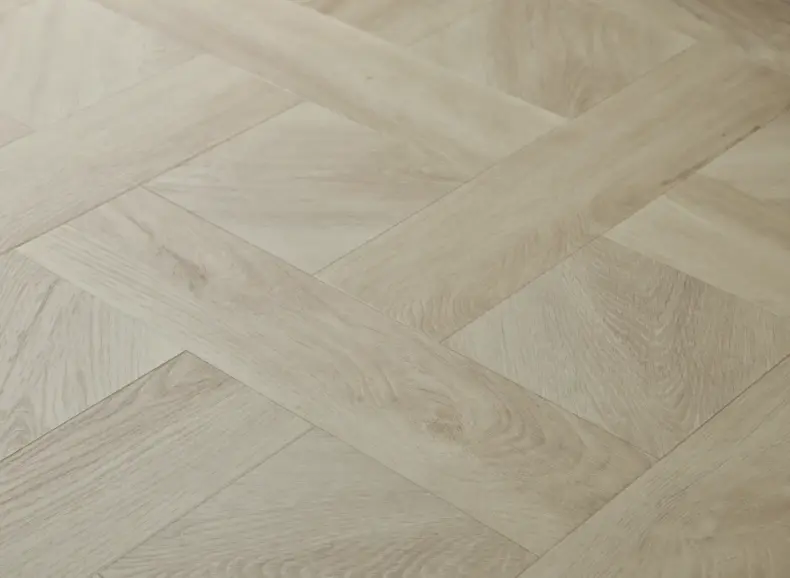 View of White Ash (Basketweave) luxury vinyl tile by Elements Inspirations