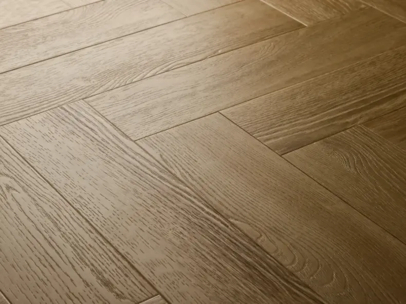 View of Sandy Oak (Herringbone) luxury vinyl tile by Elements Inspirations