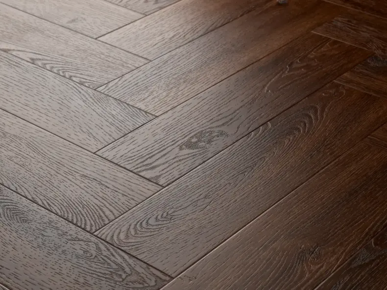 View of Mahogany (Herringbone) luxury vinyl tile by Elements Inspirations