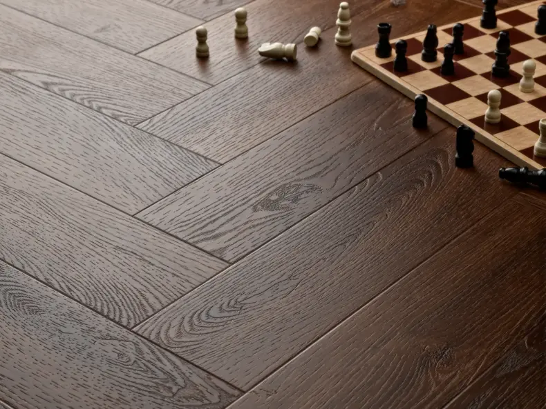 View of Mahogany (Herringbone) luxury vinyl tile by Elements Inspirations