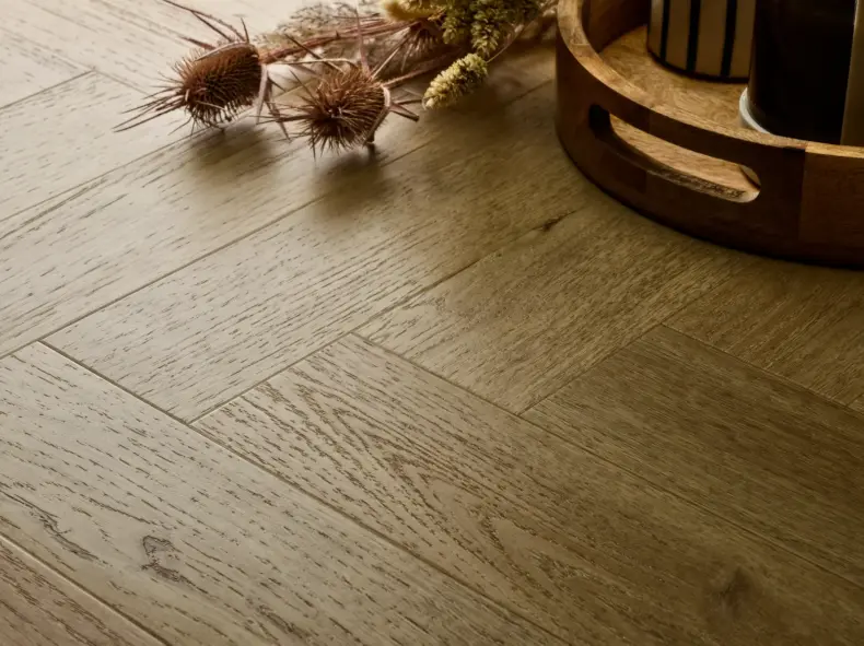 View of Classic Oak (Herringbone) luxury vinyl tile by Elements Inspirations