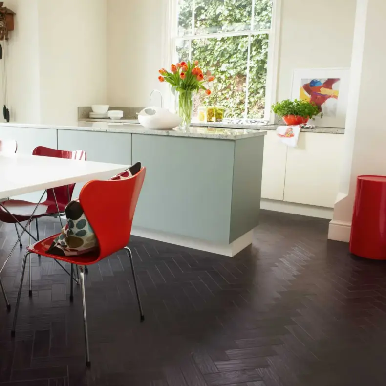 View of AP03 Midnight Oak Parquet luxury vinyl tile by Karndean