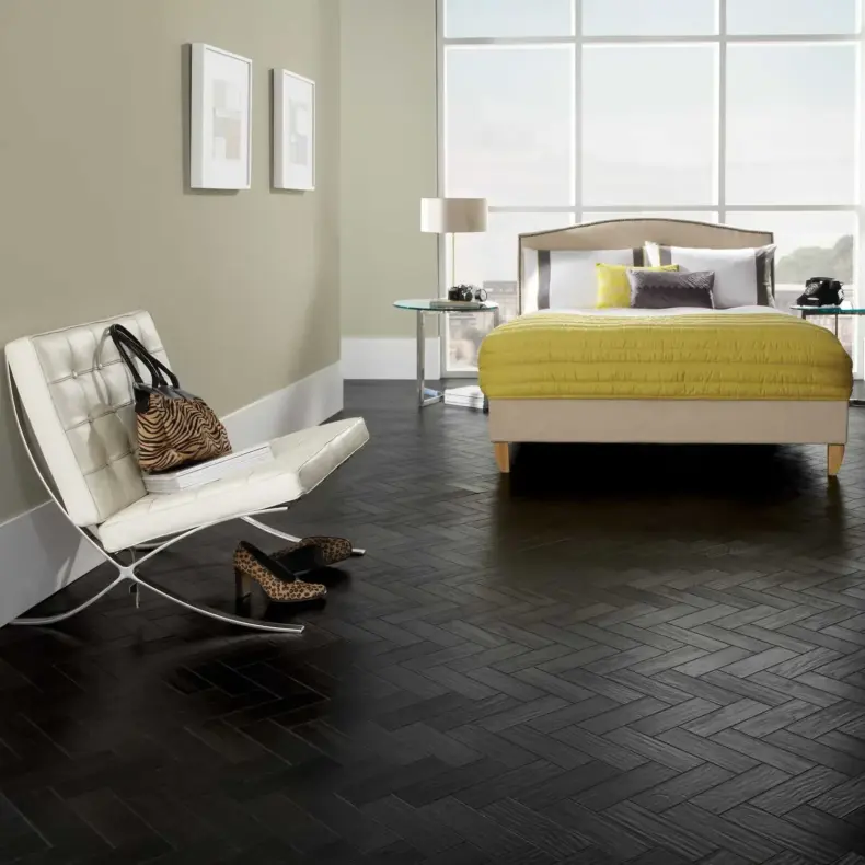 View of AP03 Midnight Oak Parquet luxury vinyl tile by Karndean