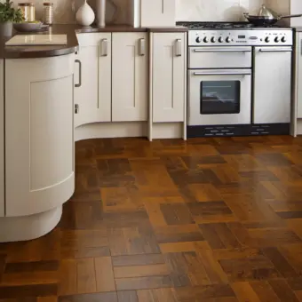 View of AP05 Spanish Cherry Parquet luxury vinyl tile by Karndean