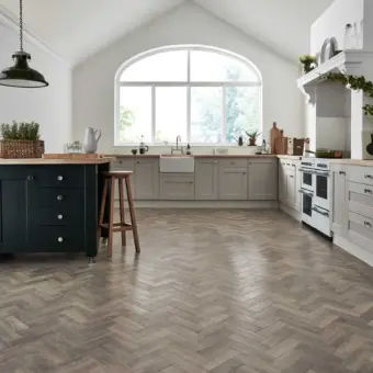 View of AP07 Storm Oak Parquet luxury vinyl tile by Karndean
