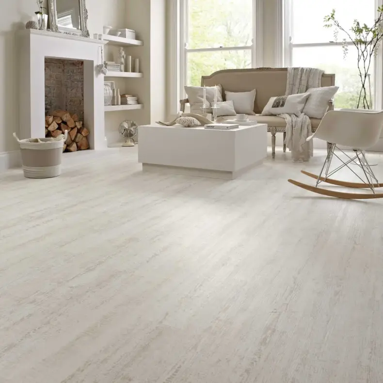 View of KP105 White Painted Oak luxury vinyl tile by Karndean