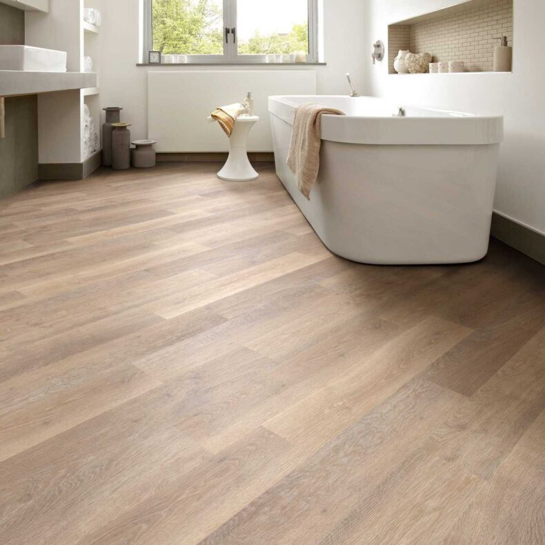 View of KP95 Rose Washed Oak luxury vinyl tile by Karndean