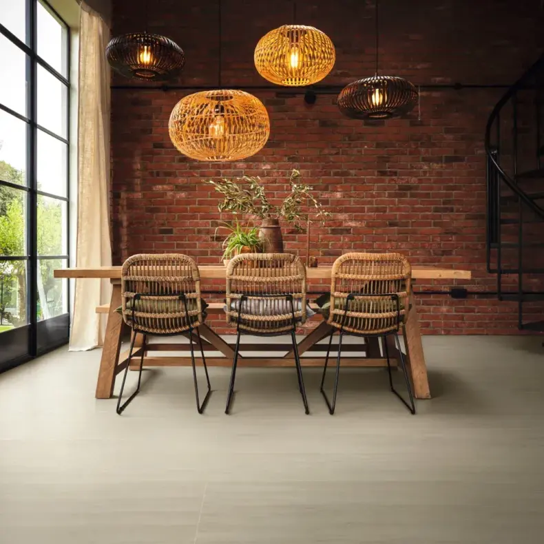 View of LM38 Champagne Travertino luxury vinyl tile by Karndean