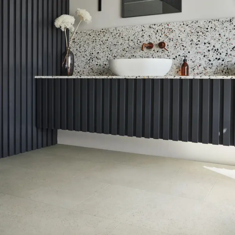 View of LM39 Caliza Classico luxury vinyl tile by Karndean