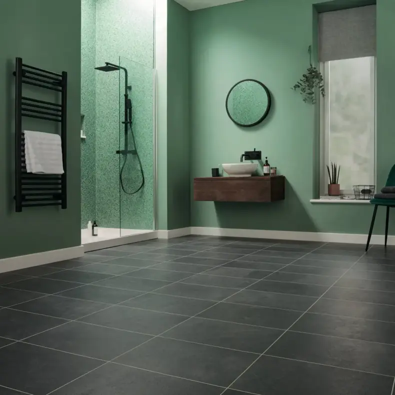 View of ST15 Black Riven Slate luxury vinyl tile by Karndean