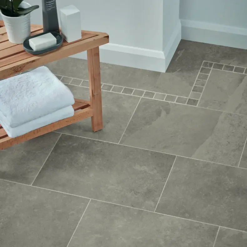 View of ST16 Grey Riven Slate luxury vinyl tile by Karndean