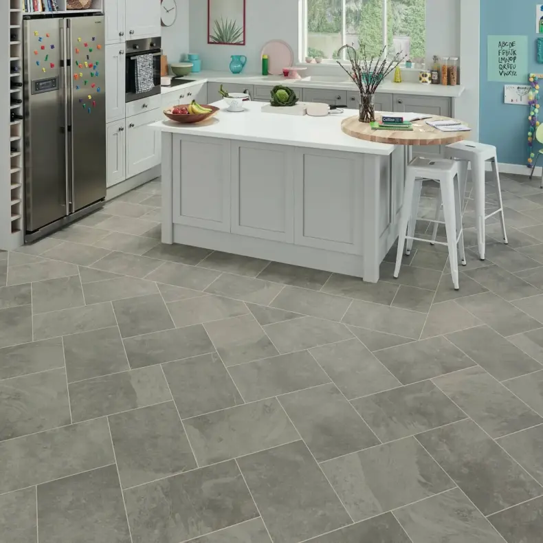 View of ST16 Grey Riven Slate luxury vinyl tile by Karndean