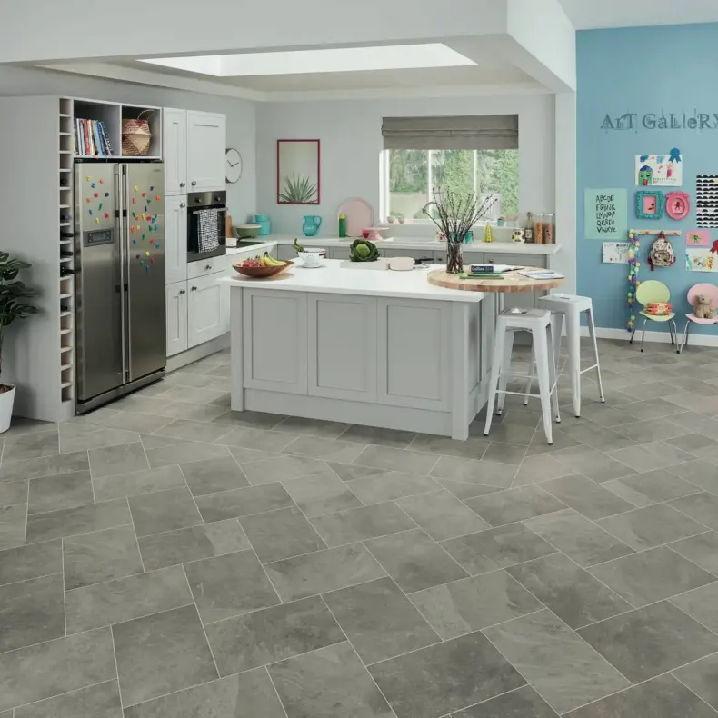 View of ST16 Grey Riven Slate luxury vinyl tile by Karndean
