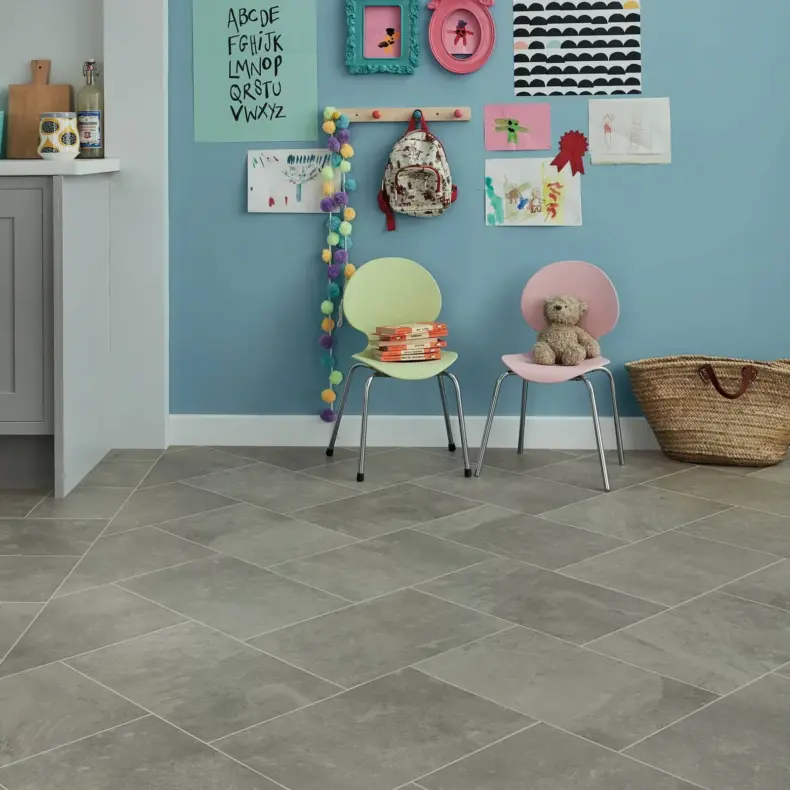 View of ST16 Grey Riven Slate luxury vinyl tile by Karndean