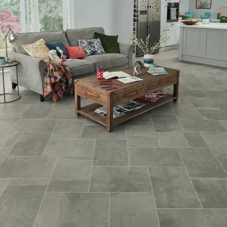 View of ST16 Grey Riven Slate luxury vinyl tile by Karndean