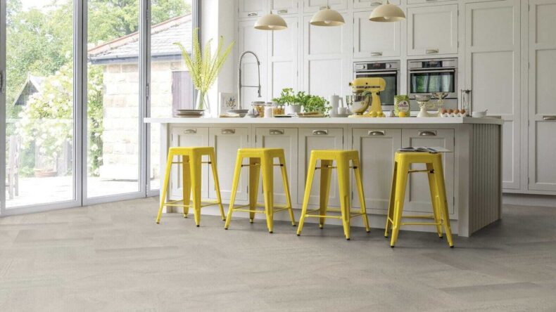 View of ST20 Honed Pebble Slate luxury vinyl tile by Karndean
