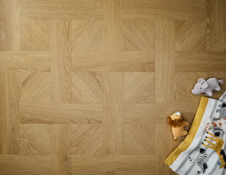 View of Country Oak (Basketweave) luxury vinyl tile by Textures LVT