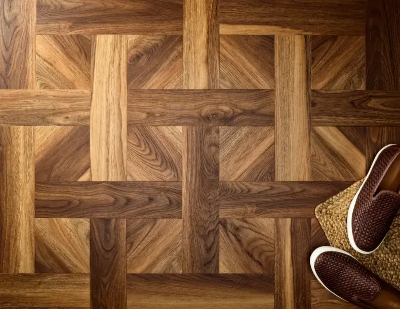 View of Warm Walnut (Basketweave) luxury vinyl tile by Textures LVT