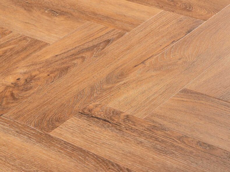 View of Distressed Oak (Herringbone) luxury vinyl tile by Textures LVT