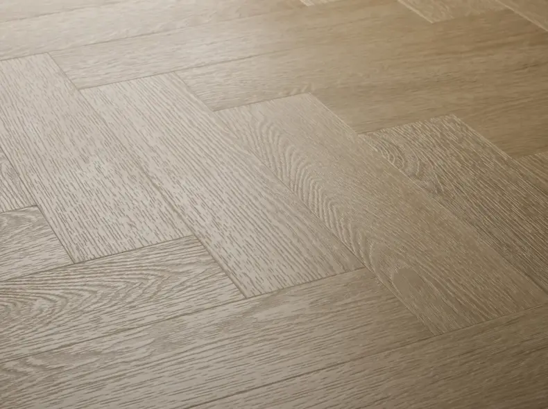 View of Blonde Oak (Herringbone) luxury vinyl tile by Textures LVT