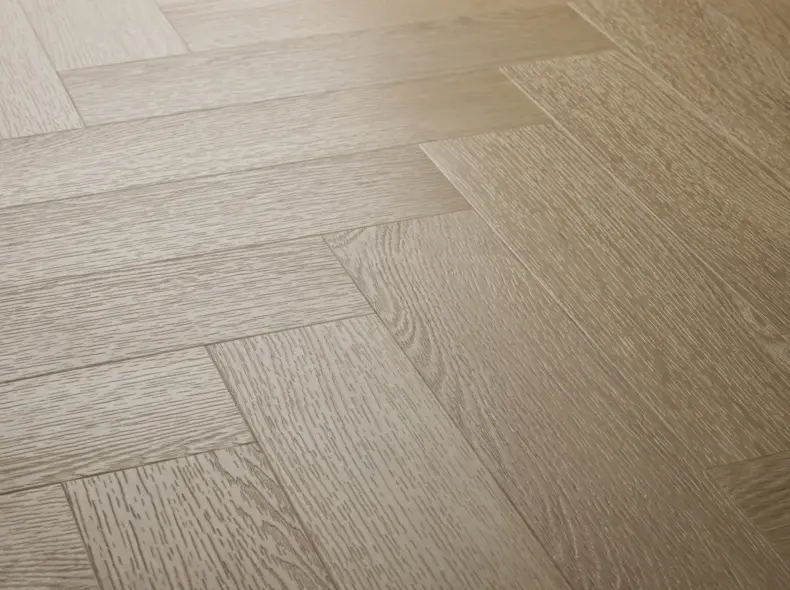 View of Blonde Oak (Herringbone) luxury vinyl tile by Textures LVT