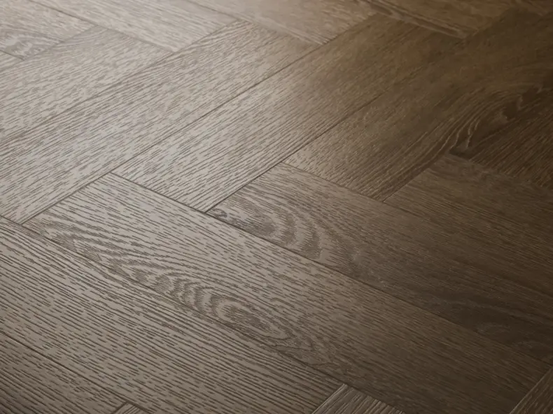View of Cottage Oak (Herringbone) luxury vinyl tile by Textures LVT