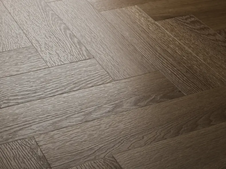 View of Cottage Oak (Herringbone) luxury vinyl tile by Textures LVT