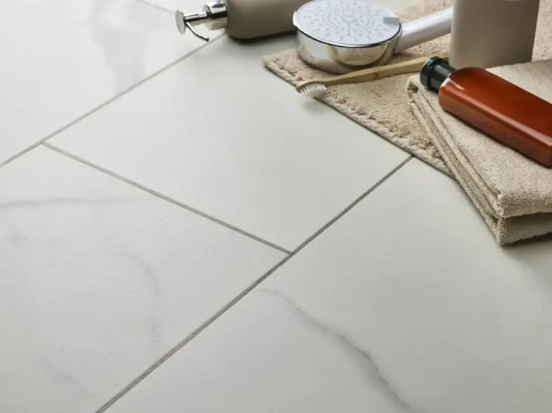 View of Carrera White (Stone) luxury vinyl tile by Textures LVT